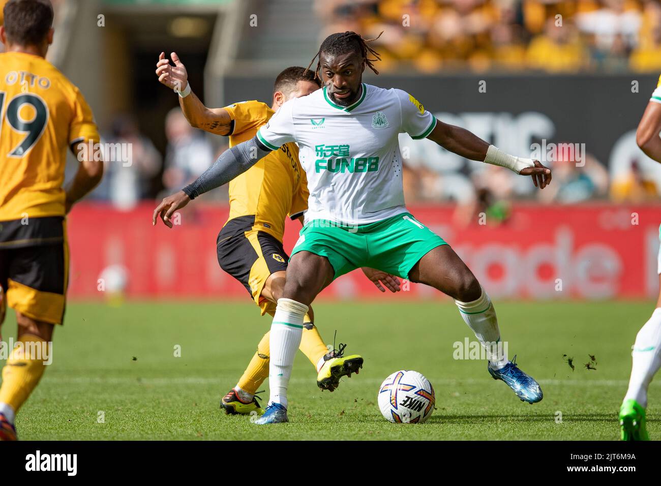 Allan Saint-Maximin aus Newcastle während des Premier League-Spiels zwischen Wolverhampton Wanderers und Newcastle United am Sonntag, 28.. August 2022 in Molineux, Wolverhampton. Stockfoto