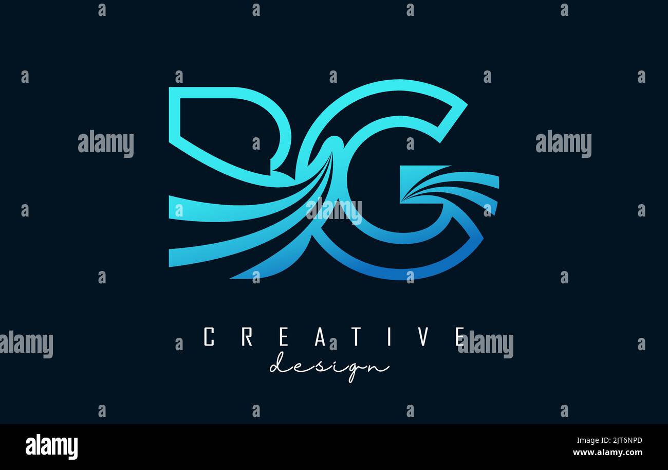 Umriss blaues BG b g Logo mit führenden Linien und Straßenkonzept Design. Buchstaben mit geometrischem Design. Vektorgrafik mit Buchstaben und Kreativ Stock Vektor