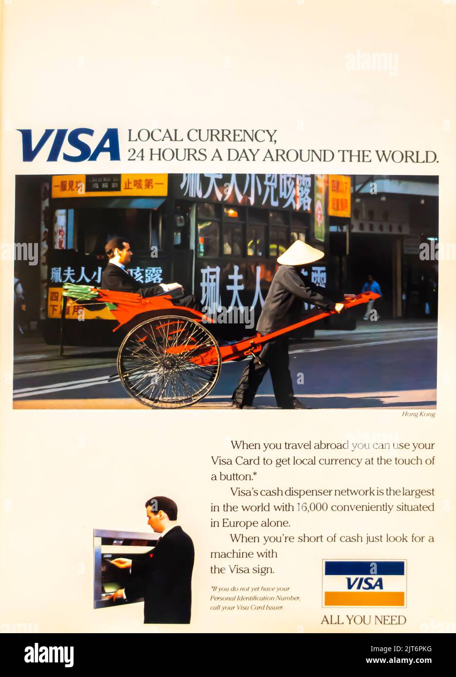 ANZEIGE DER Visa-Karte in einem NatGeo-Magazin, Juli 1990 Stockfoto