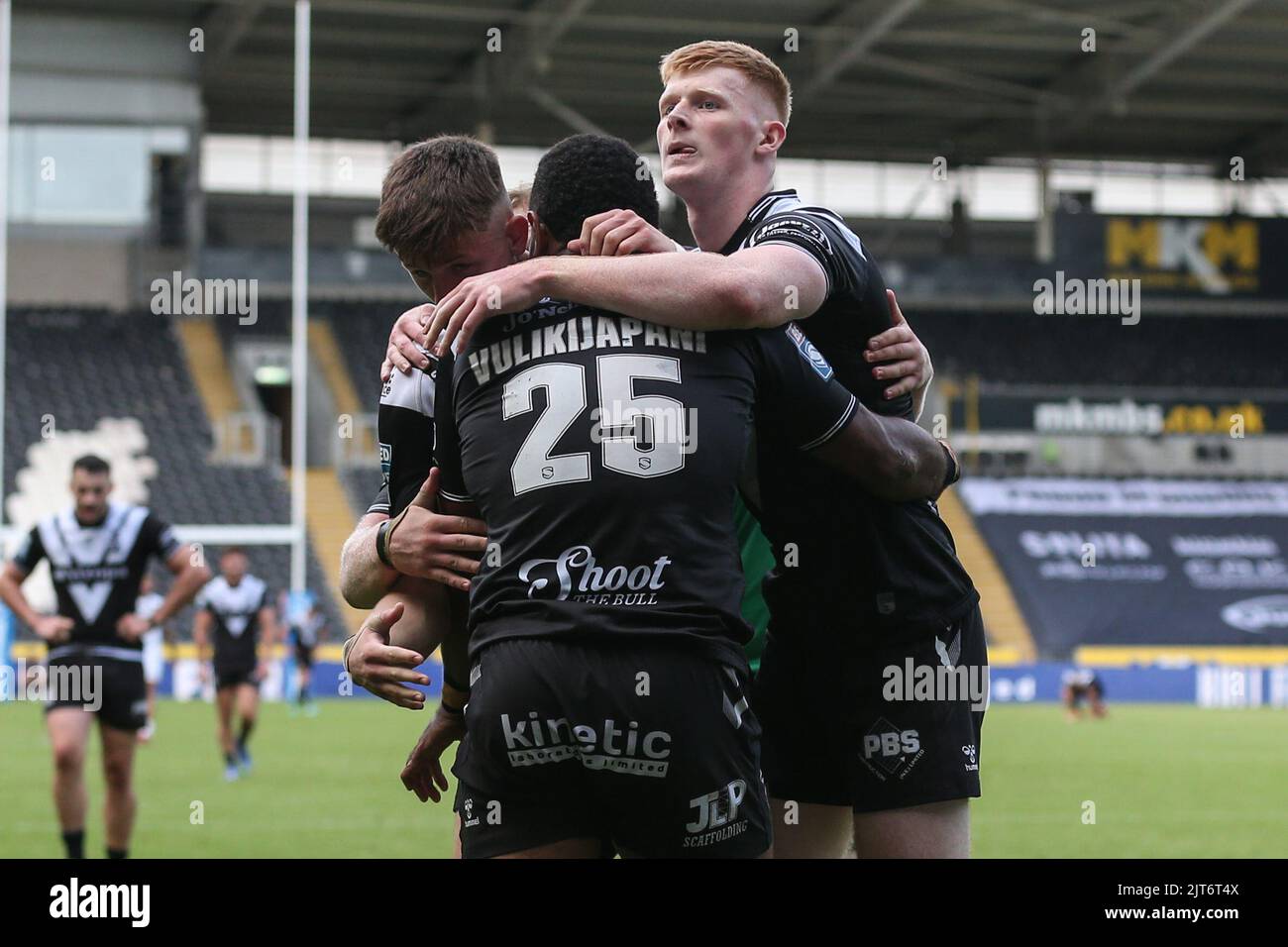 Hull, Großbritannien. 28. August 2022. Mitieli Vulikijapani #25 von Hull FC feiert seinen Versuch am 8/28/2022. Quelle: SIPA USA/Alamy Live News Stockfoto