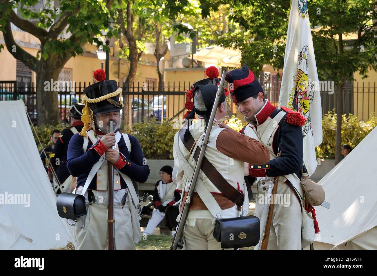 Historische Nachstellung des spanischen Unabhängigkeitskrieges gegen die napoleonische Armee. San Lorenzo de El Escorial, Madrid. Stockfoto