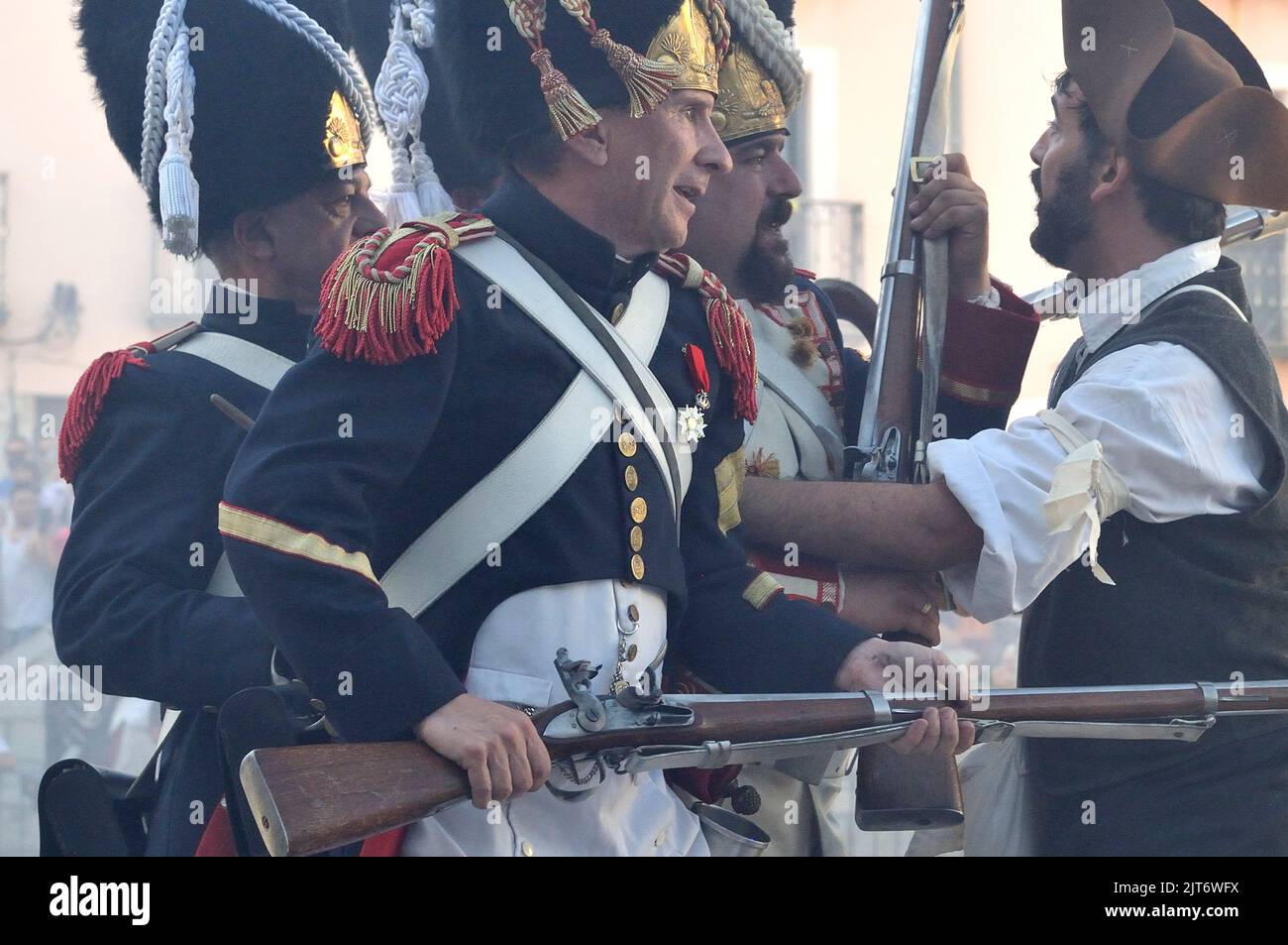 Historische Nachstellung des spanischen Unabhängigkeitskrieges gegen die napoleonische Armee. San Lorenzo de El Escorial, Madrid. Stockfoto