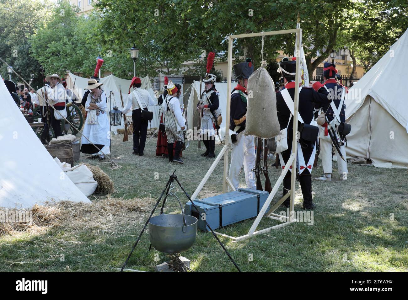 Historische Nachstellung des spanischen Unabhängigkeitskrieges gegen die napoleonische Armee. San Lorenzo de El Escorial, Madrid. Stockfoto