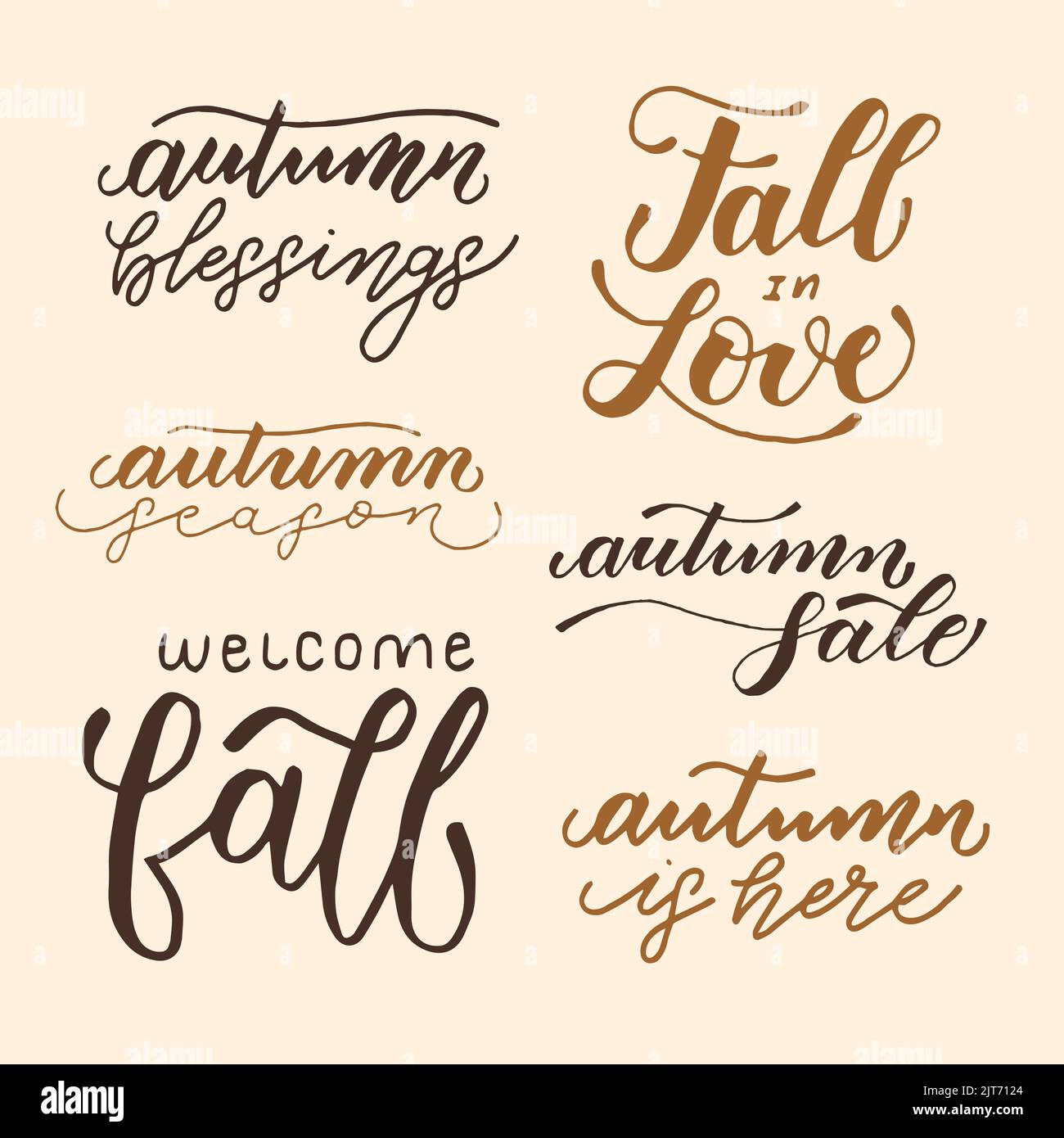 Set von herbstlich inspirierten Phrasen. Inspirierende Herbst handgeschriebene Zitate, Schriftzüge, moderne Pinsel Kalligraphie. Vektorgrafik. Stock Vektor