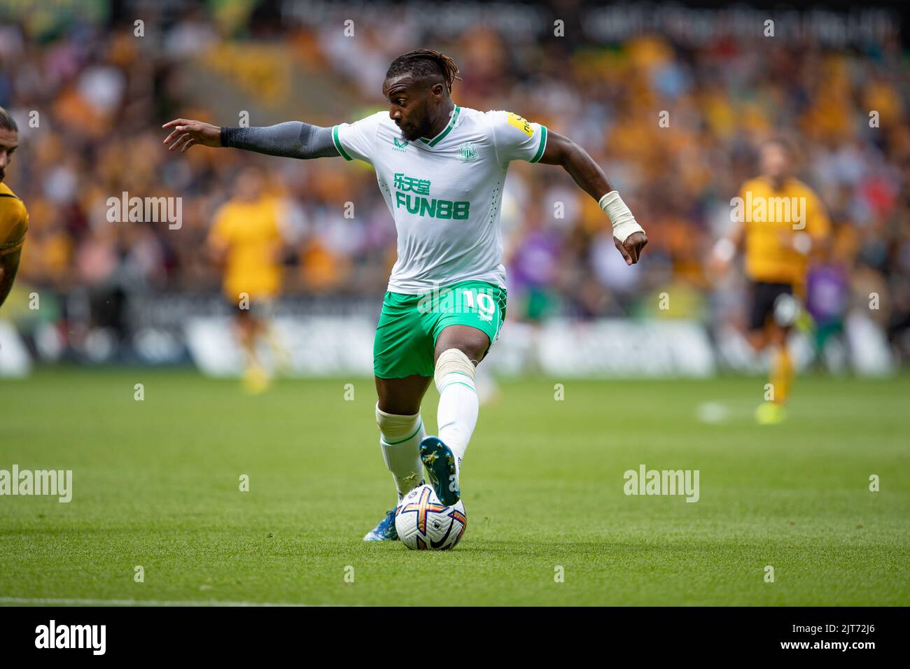 Allan Saint-Maximin aus Newcastle während des Premier League-Spiels zwischen Wolverhampton Wanderers und Newcastle United am Sonntag, 28.. August 2022 in Molineux, Wolverhampton. Stockfoto