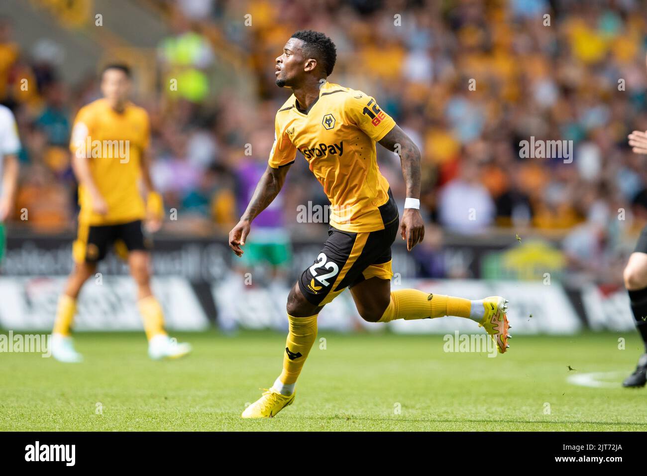 WolvesÕs Nlson Semedo während des Premier League-Spiels zwischen Wolverhampton Wanderers und Newcastle United in Molineux, Wolverhampton am Sonntag, 28.. August 2022. Stockfoto
