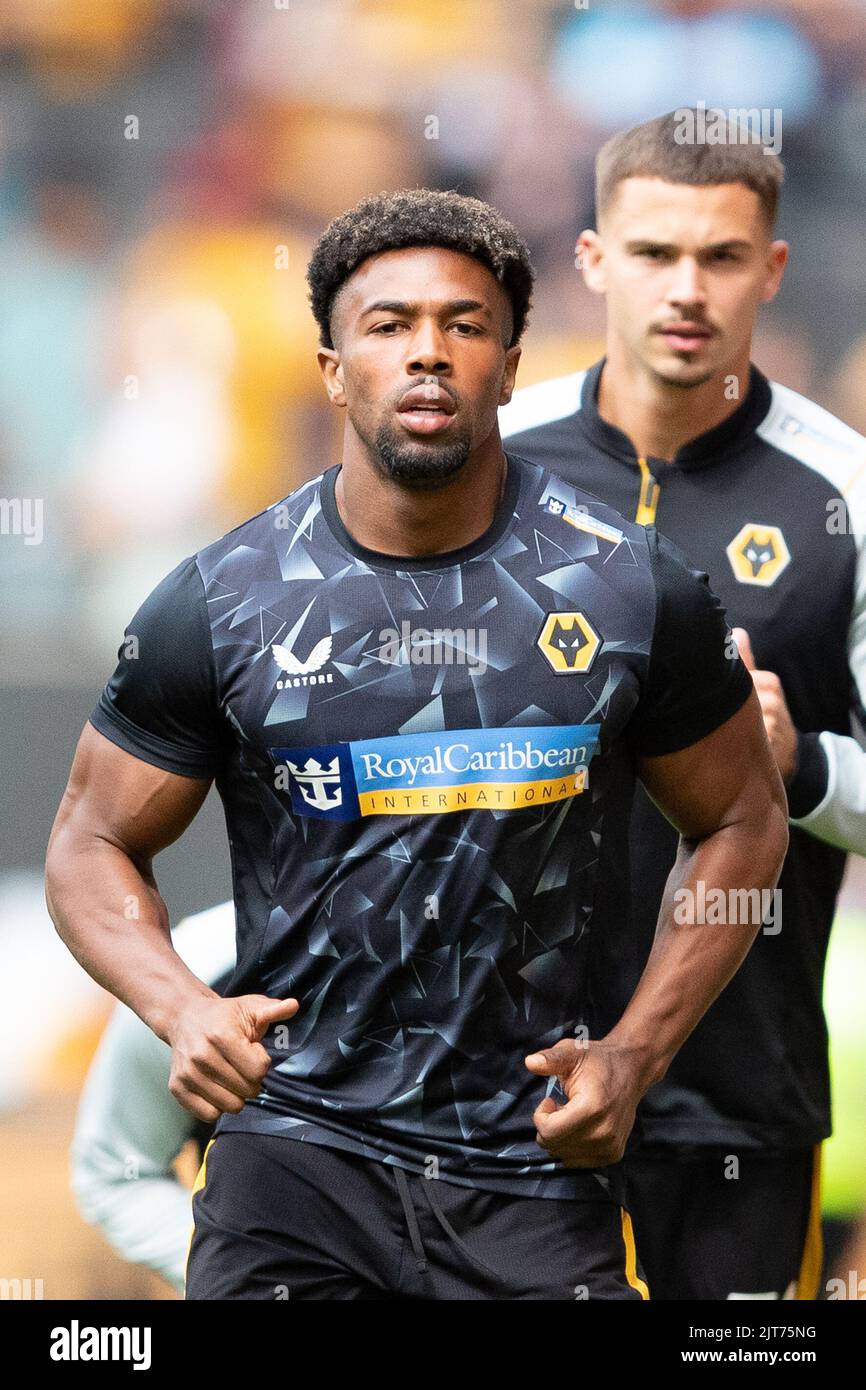 WolvesÕs Adama Traore erwärmt sich am Sonntag, 28.. August 2022, vor dem Premier League-Spiel zwischen Wolverhampton Wanderers und Newcastle United in Molineux, Wolverhampton. Stockfoto