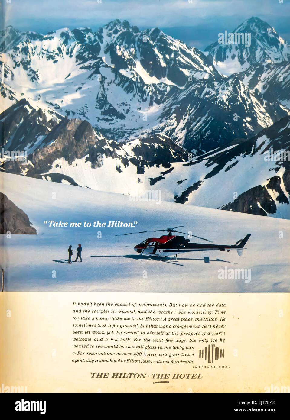 Werbung für Hilton-Hotels in einem NatGeo-Magazin im November 1989 Stockfoto