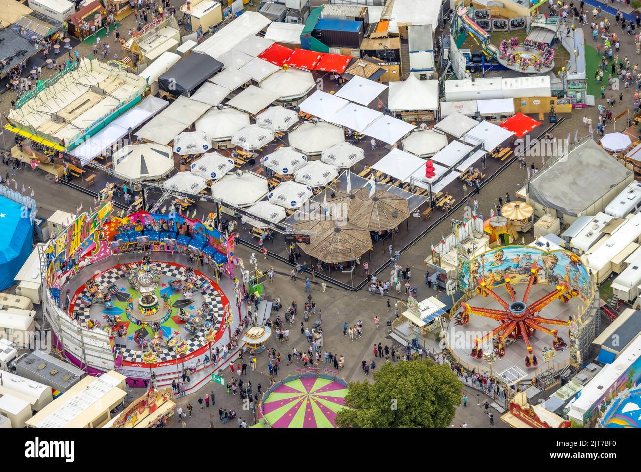 Luftbild, Cranger Kirmes in Herne-Crange laden mehr als 50 Fahrten zur größten Messe in NRW, Unser Fritz, Herne, Ruhrgebiet, Nordrhein-Westfalen, ein Stockfoto