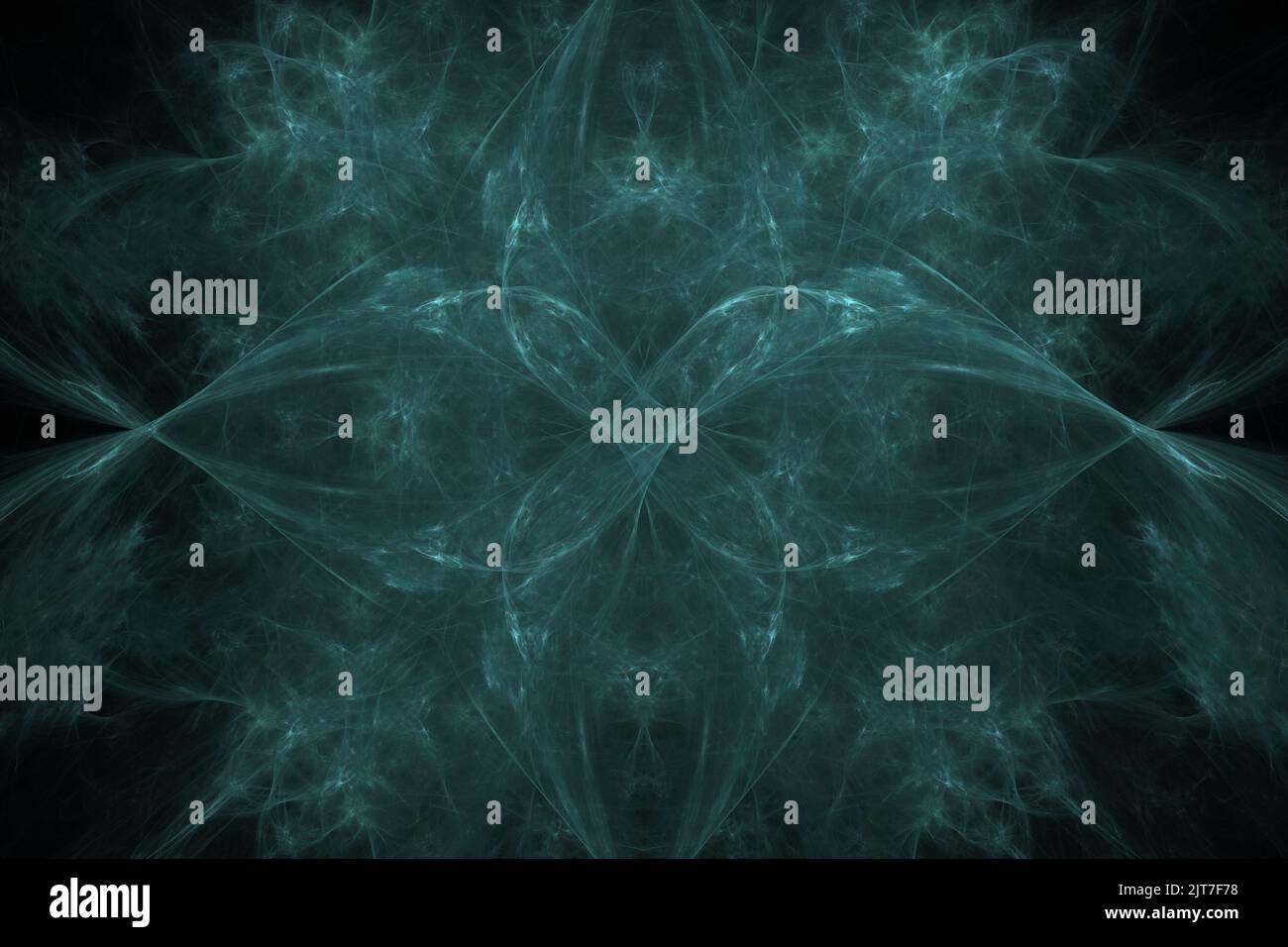 Ein digitales symmetrisches fraktales Muster, das auf schwarzem Hintergrund elektrisiert Stockfoto