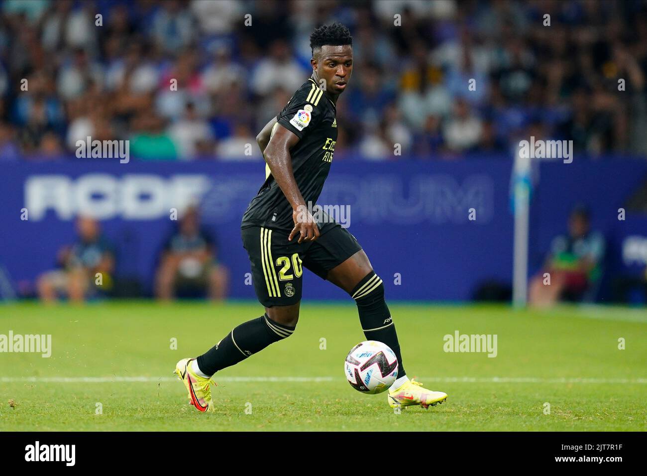 Vinicius Jr von Real Madrid während des La Liga-Spiels zwischen RCD Espanyol und Real Madrid spielte am 28. August 2022 im RCDE-Stadion in Barcelona, Spanien. (Foto von Sergio Ruiz / PRESSIN) (Foto von pressinphoto/Sipa USA) Stockfoto