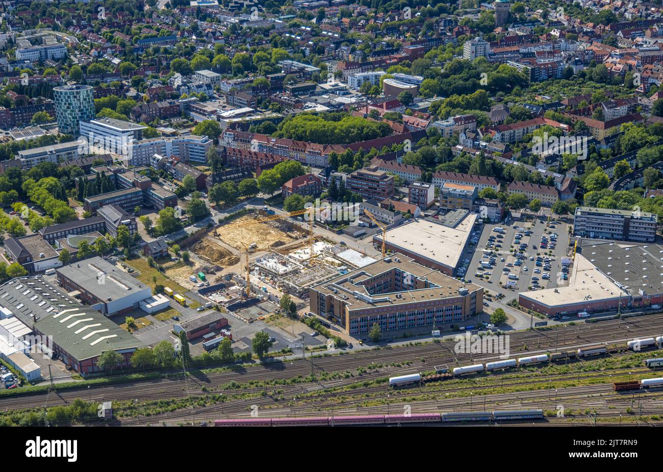 Luftaufnahme, Baustelle Südquartier für Wohnungen an der Ecke Roddestraße und Dahlweg, Radiologie Münster Centrum, Aldi-Nord Supermarkt Stockfoto