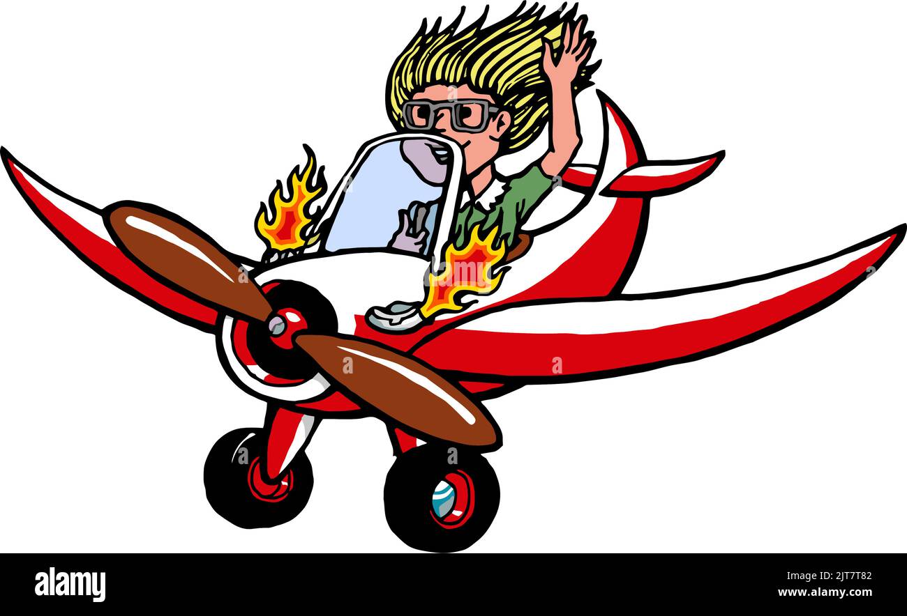 Cartoon Propeller Flugzeug mit weiblichen Piloten Stock Vektor