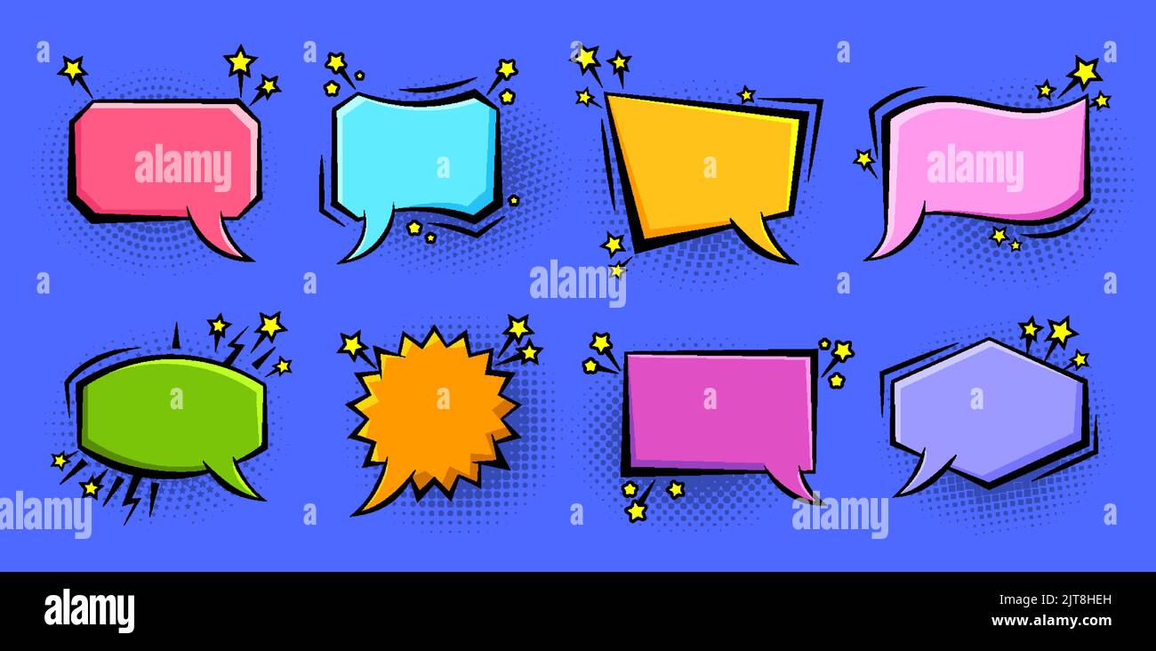 Cartoon Pop Art Blasen mit Halbtonschatten. Sprechblasensatz mit Retro ...