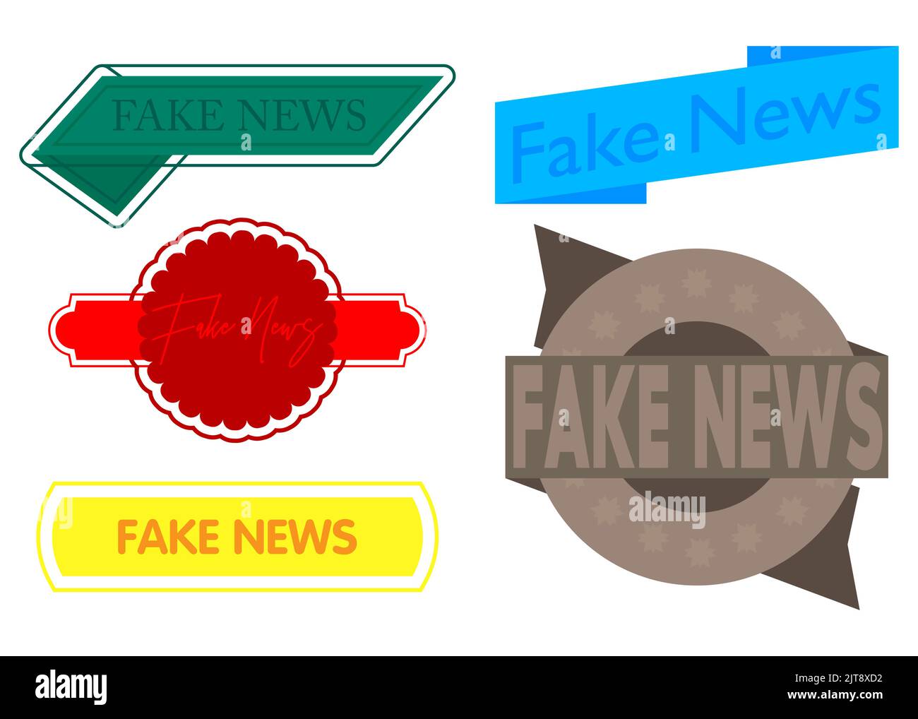 Set von Band mit gefälschtem News-Text. Banner-Vorlage. Aufkleber beschriften. Signieren. Stock Vektor