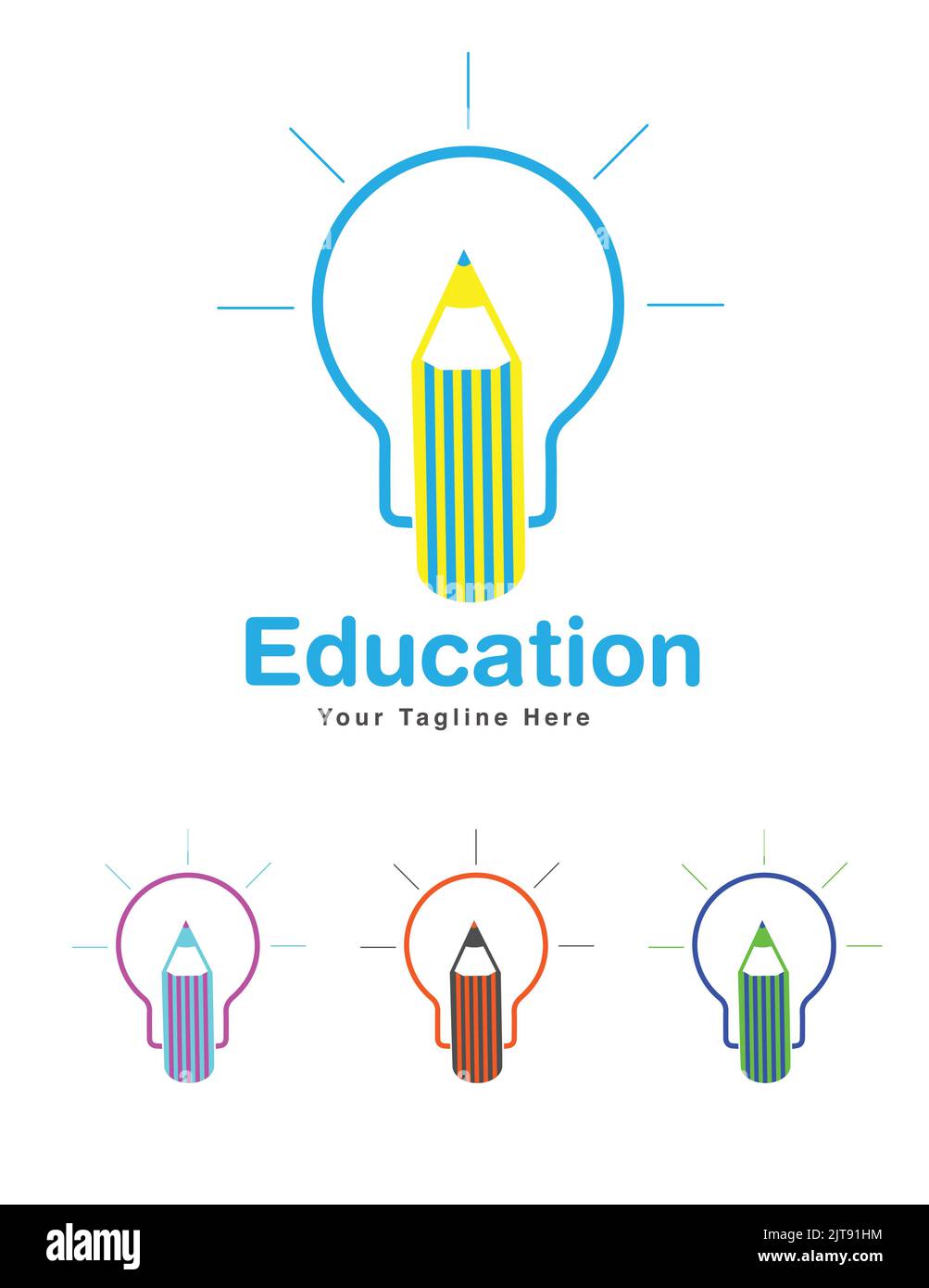 Bildung Logo mit Bleistift und Glühbirne Formen in vier Farben kreative Logo Vektor Illustration Stock Vektor