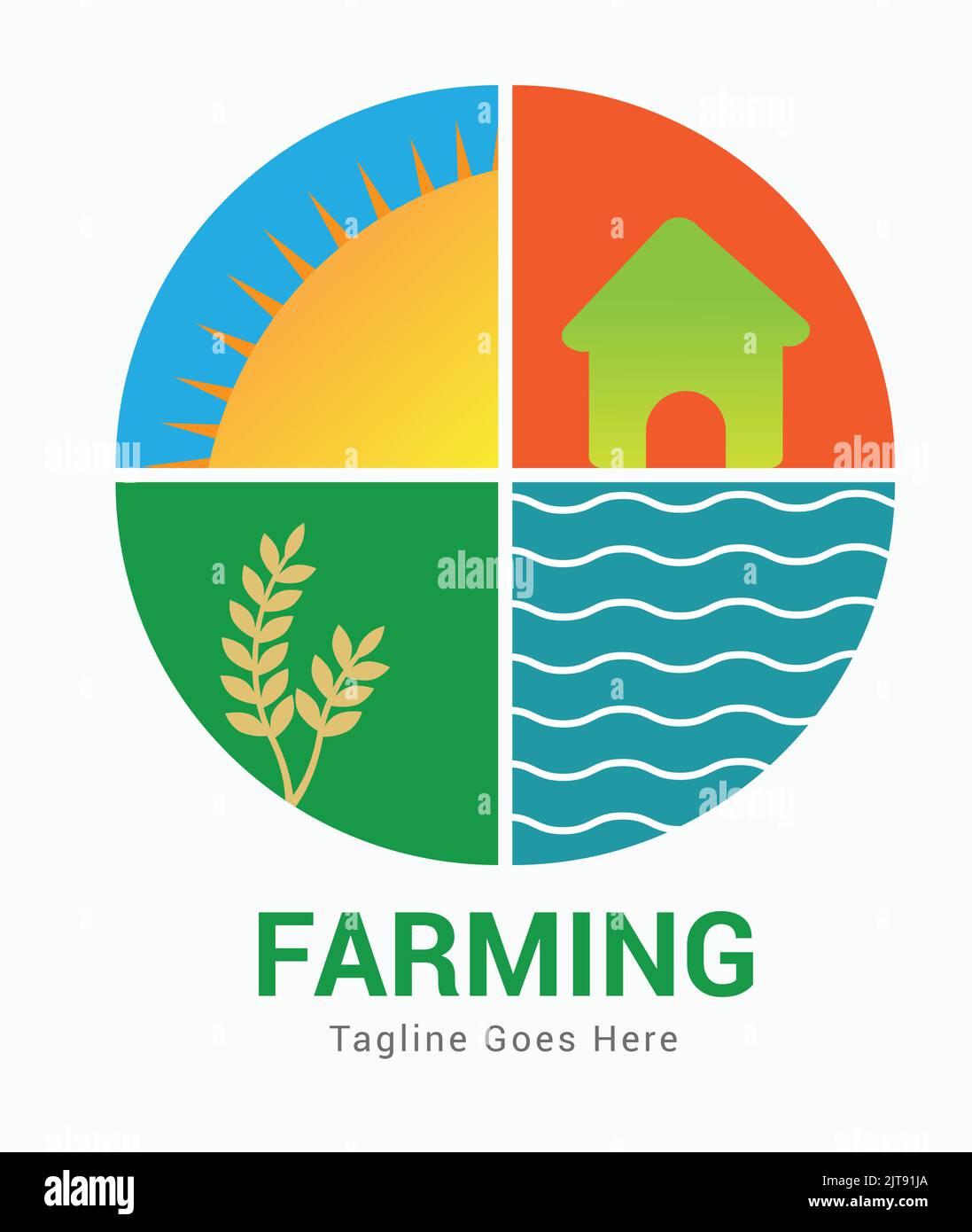 Landwirtschaft Landwirtschaft Öko Natur Logo Vektor mit Sonnenblatt Home Wellen Bauernhaus Logo Vektor Illustration Stock Vektor