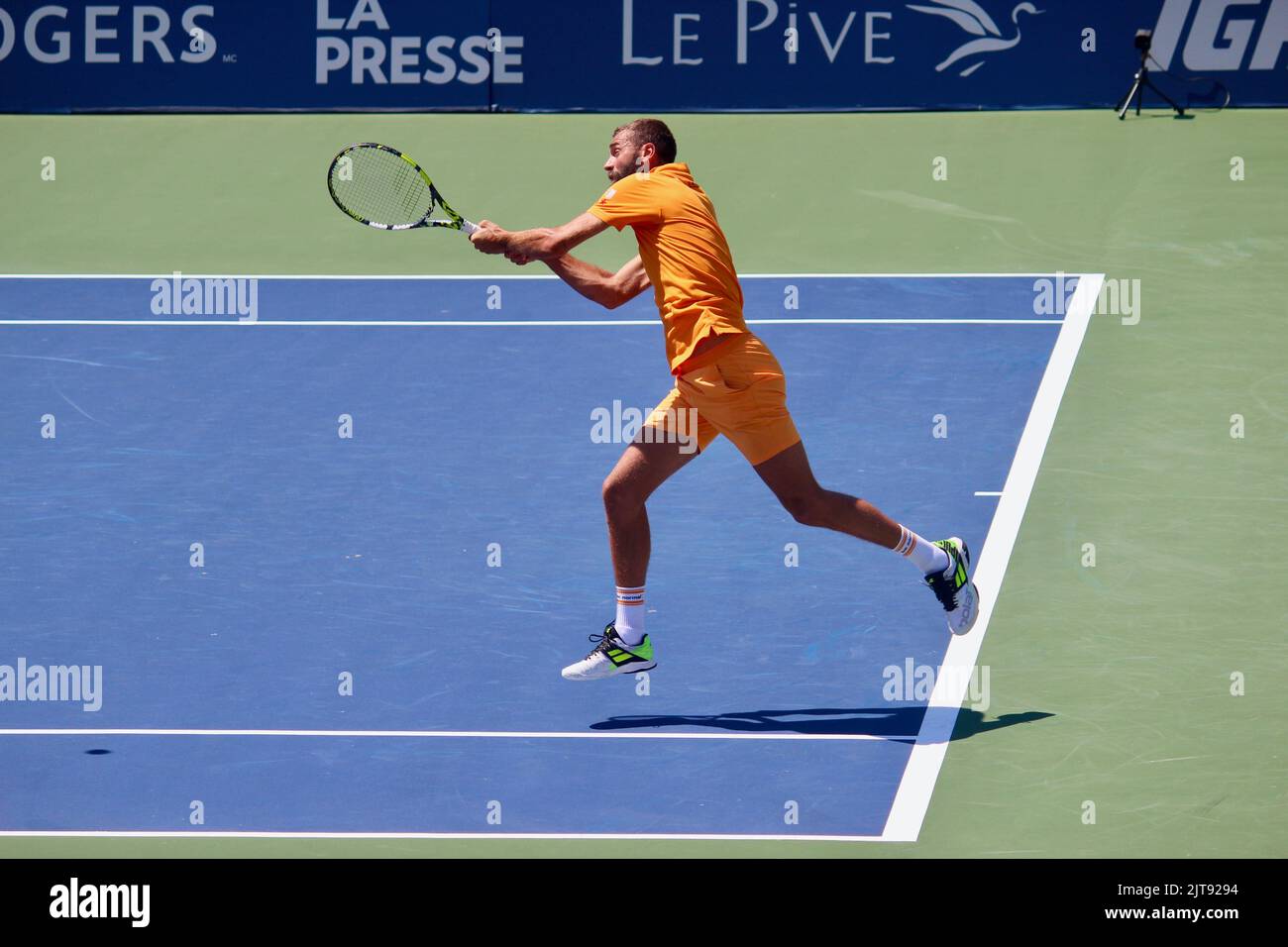 Benoît Paire aus Frankreich spielt das Qualifikationsspiel gegen Denis Kudla aus den Vereinigten Staaten bei den National Bank Open in Montreal, QC. 6. August 2022 Stockfoto