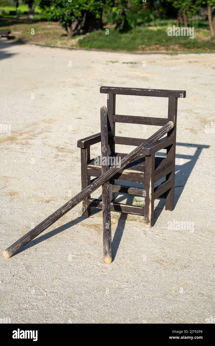 Traditionelle koreanische Institution für körperliche Bestrafung und Folter Stockfoto