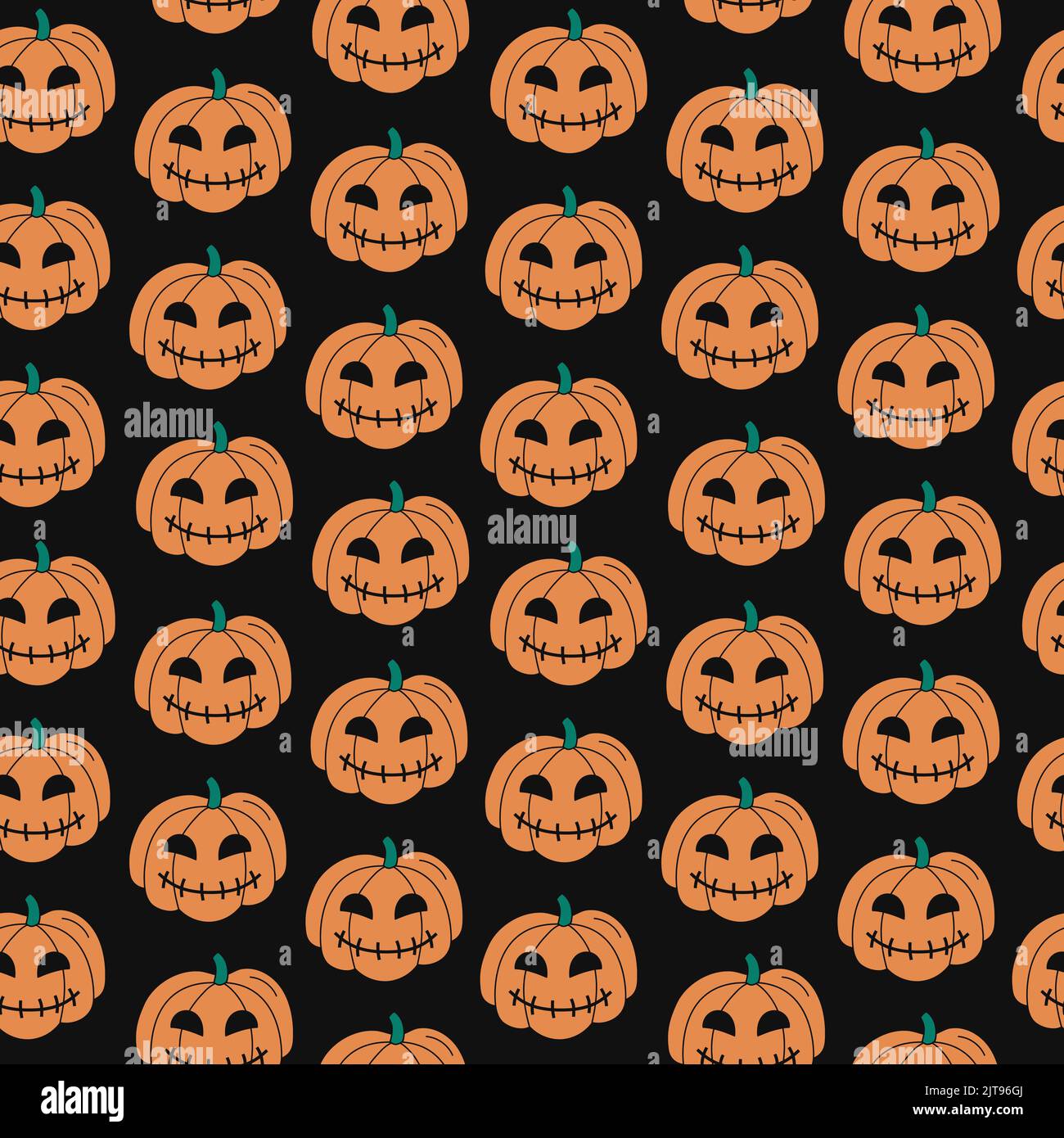 Halloween-Muster. Pumpkin-Laternen. Vektor-Doodle-Illustration. Halloween nahtloser schwarzer Hintergrund mit Herbstferien Symbole Jack-o-Laternen. Farbe Stock Vektor