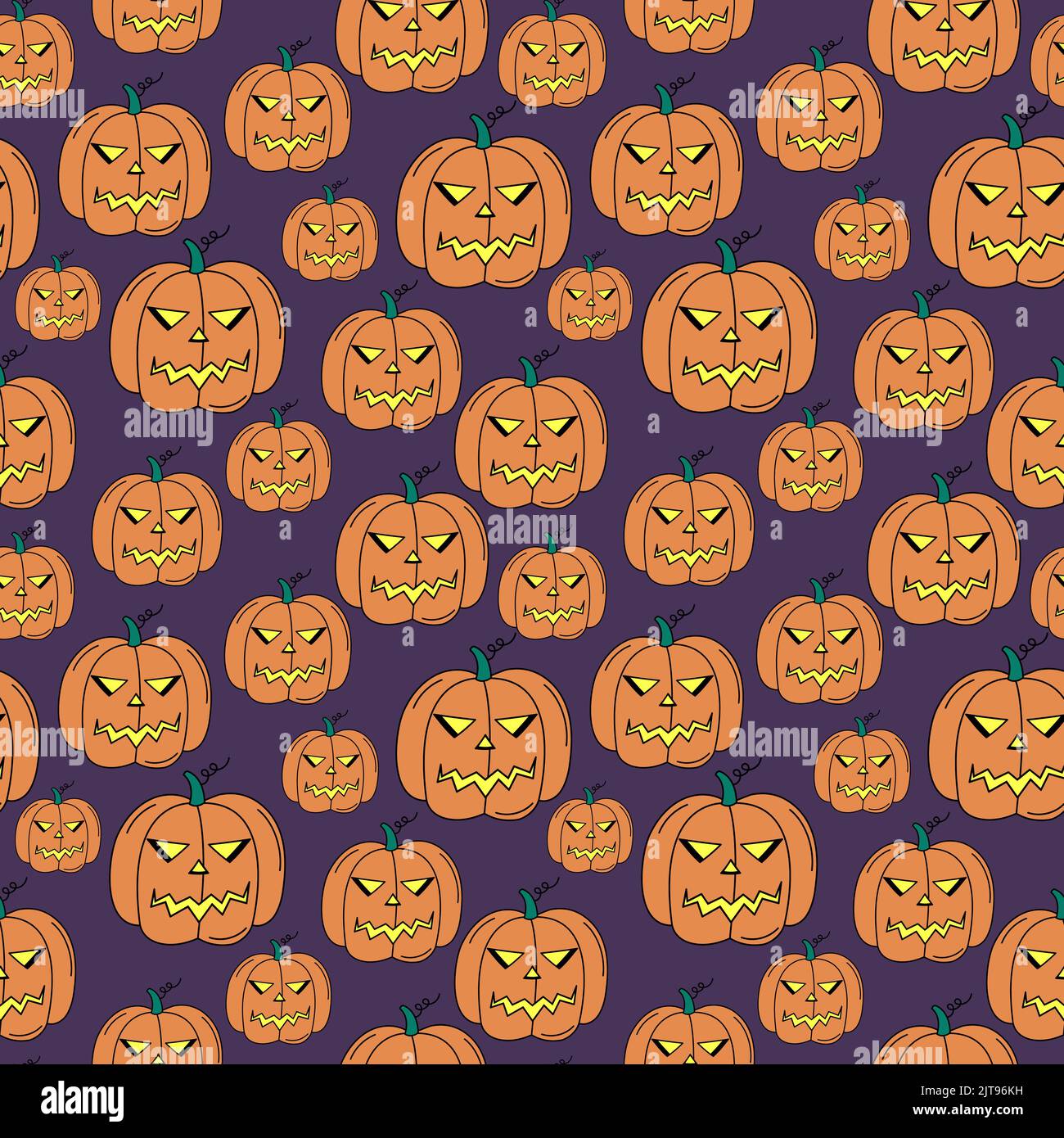 Halloween-Muster. Kritzeln Kürbis Laternen. Bunte nahtlose Hintergrund mit Herbst Urlaub Symbole Jack-o- Laternen. Halloween handgezeichnete Elemente. Stock Vektor