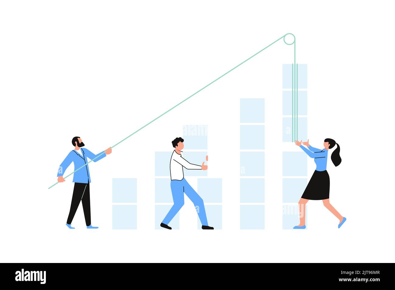 Mitarbeiter arbeiten gemeinsam an einem Businessplan und bild a graph, Teamwork-Konzept-Wachstum und dem Weg zum Erfolg. Flache Vektorgrafik Stock Vektor