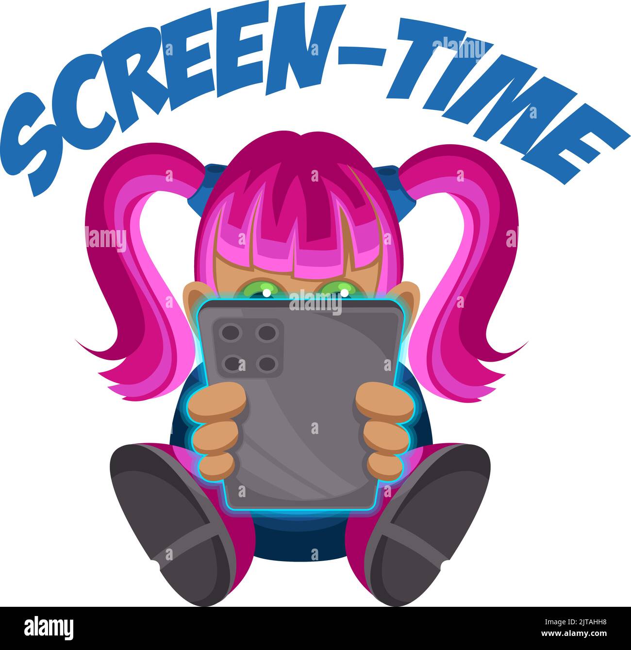 Kind oder Teenager, die Tablet oder Telefon betrachten - Bildschirmzeit Stock Vektor