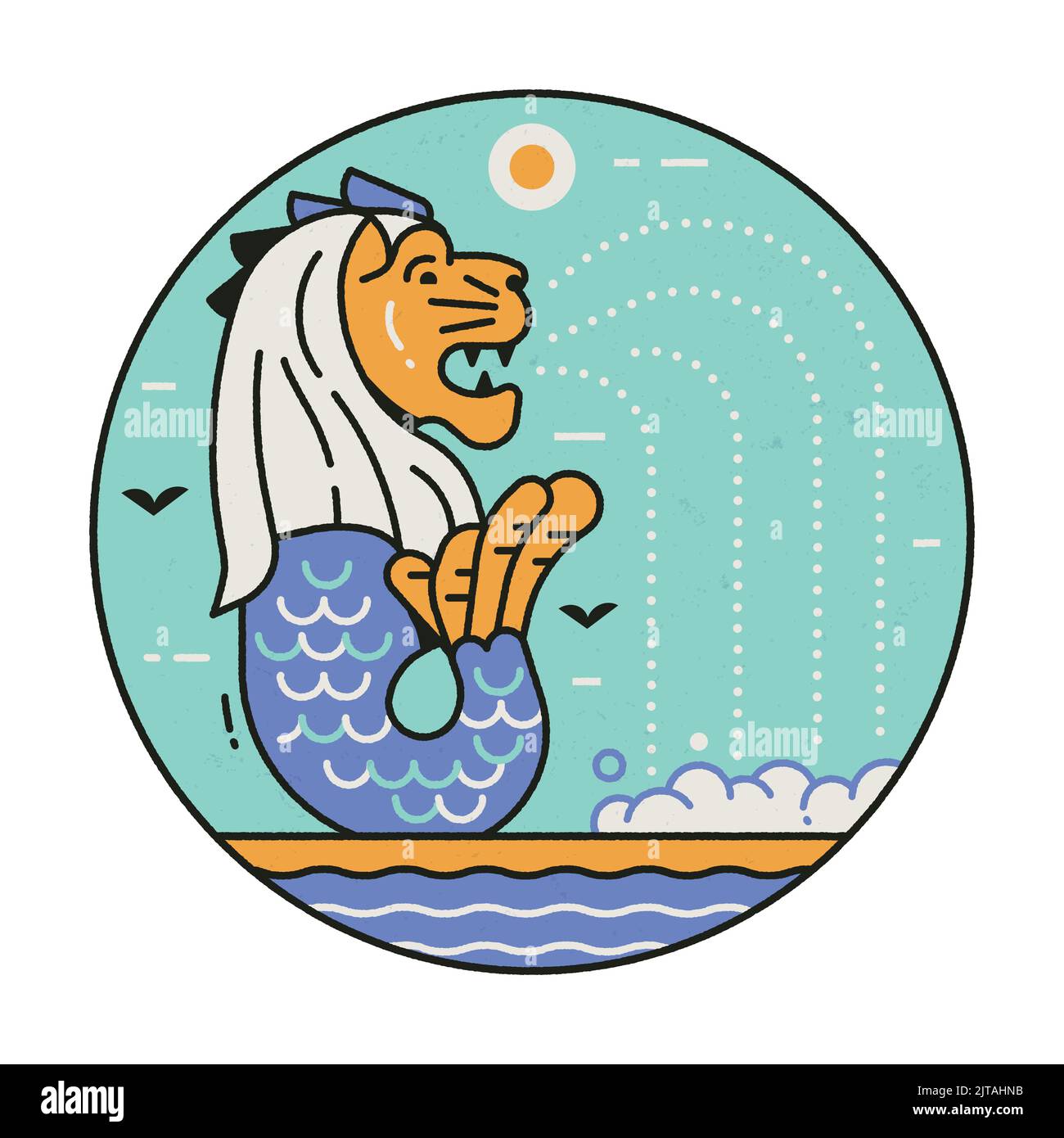 Singapore Merlion Circle Icon in Line Art Stock Vektor