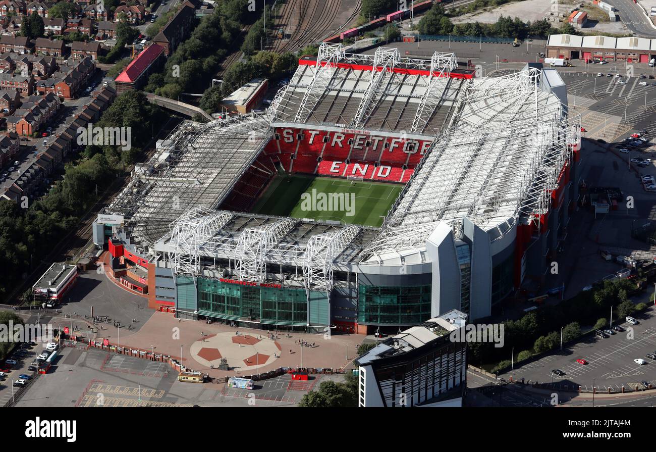 Luftaufnahme des Manchester United Old Trafford Fußballstadions Stockfoto