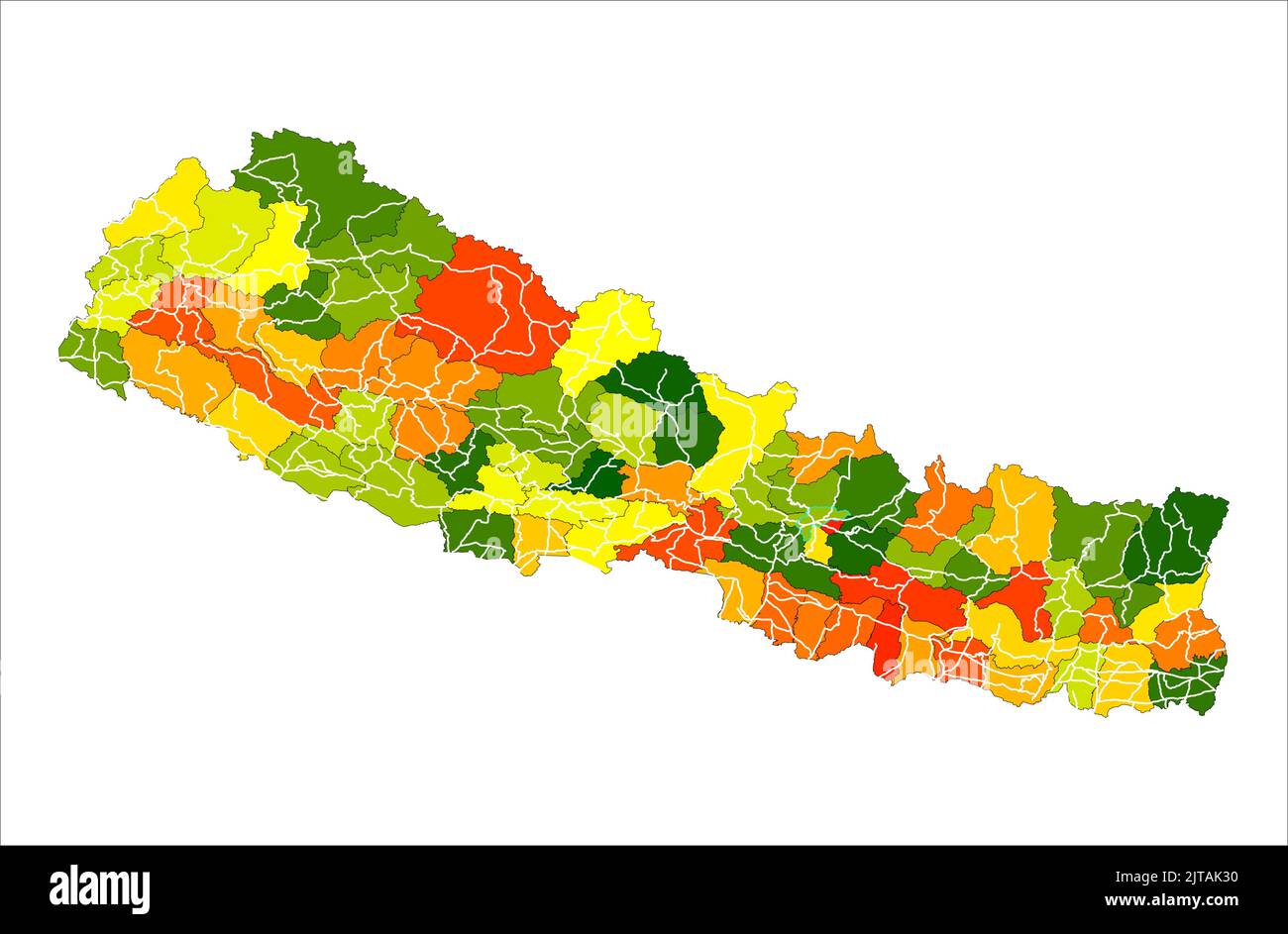 Schöne Nepal Vektor-Karte mit Straßenkarte Illustration, bunte Nepal Karte mit Bezirk und Straßenlinie, Nepal Roadway Stock Vektor