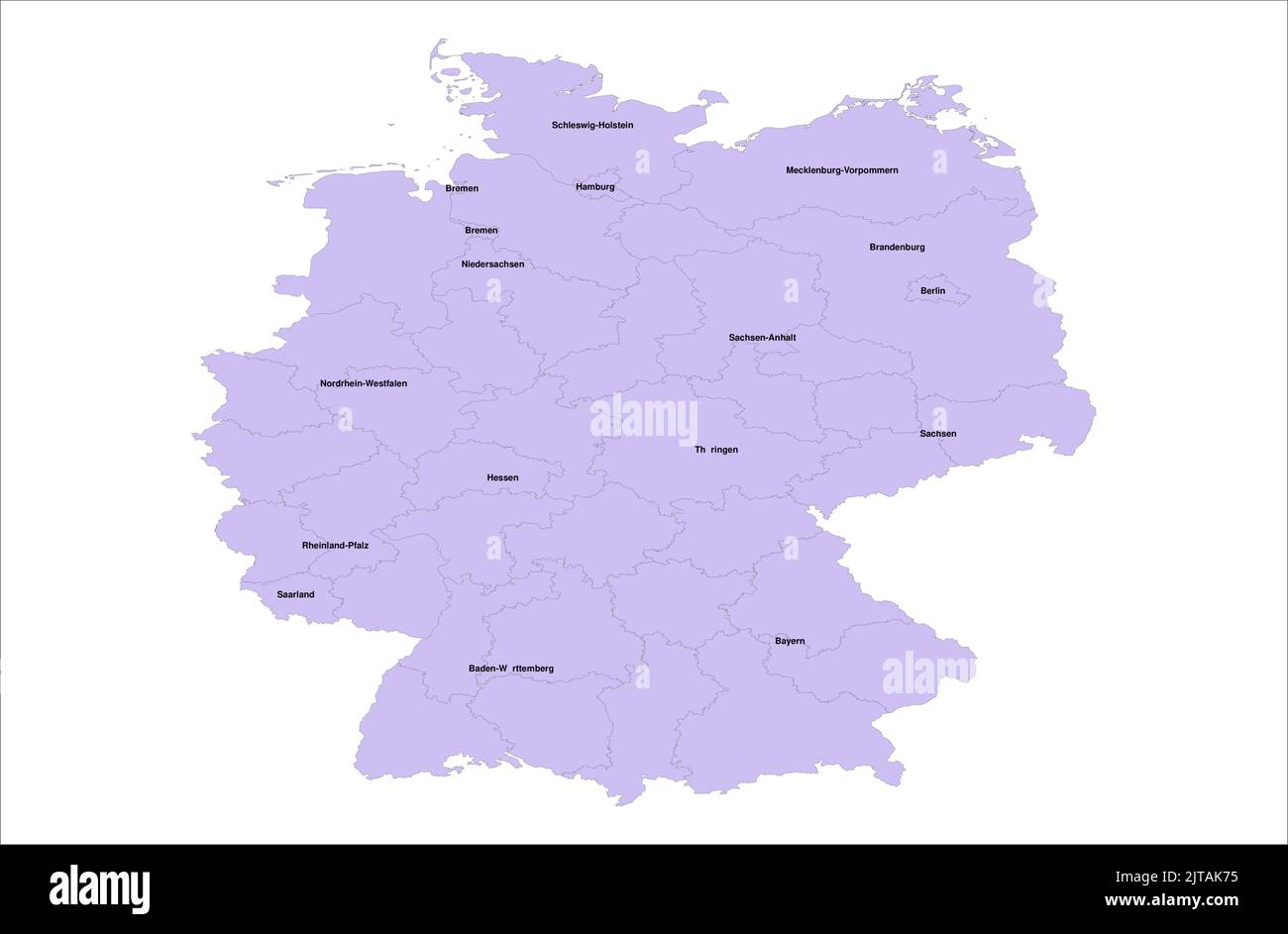 Deutschland Vektorkarte Illustration mit seinen Bezirken auf weißem Hintergrund Stock Vektor