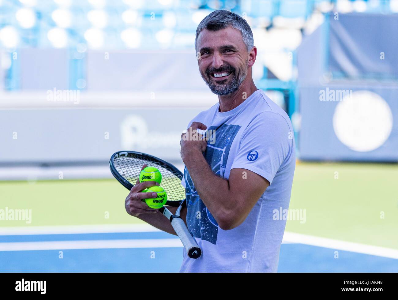 Cincinnati, USA. 09. August 2019. NOVAK DJOKOVIC (SRB) Training mit Goran Ivanisevic während der Western and Southern Open Cincinnaty USA 2019 Quelle: Independent Photo Agency/Alamy Live News Stockfoto