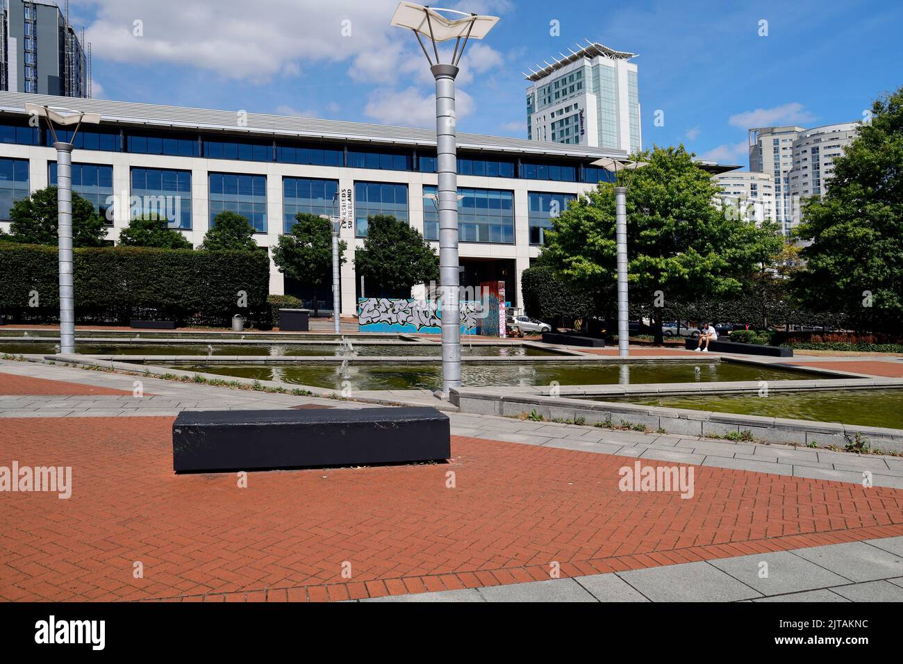 Callaghan Square, öffentlicher Bereich, Stadtzentrum von Cardiff. August 2022 Stockfoto