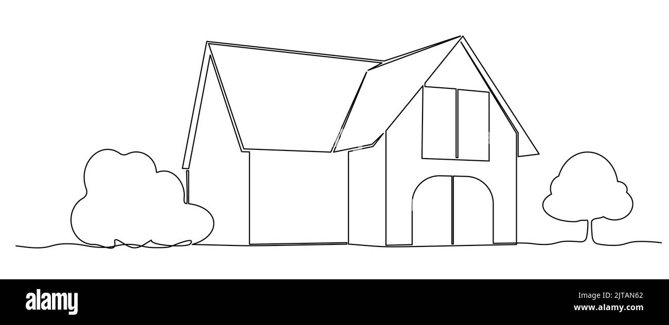 Einzelzeilenzeichnung eines Einfamilienhauses, Linienkunst-Vektorgrafik Stock Vektor