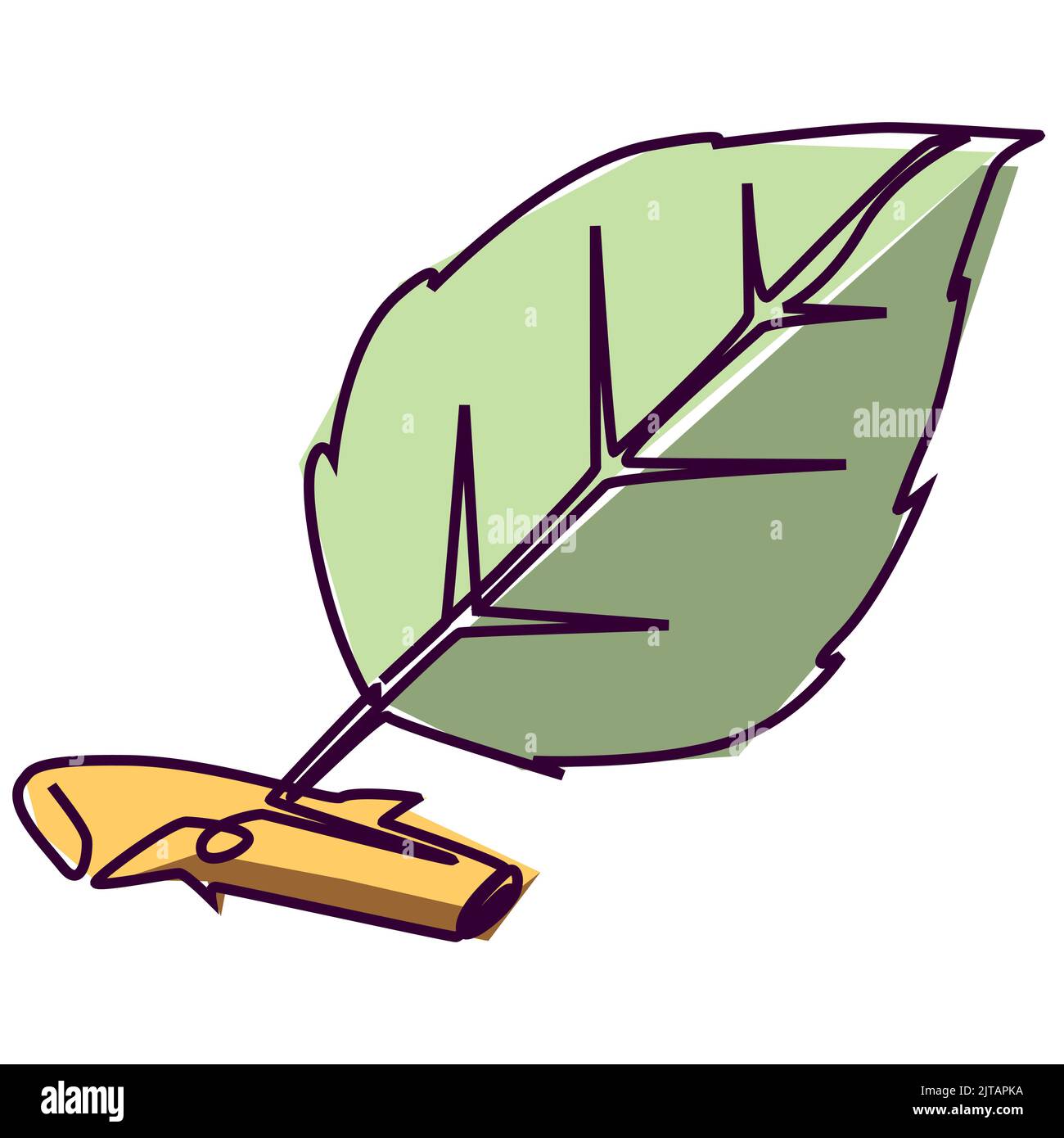 Fortlaufende Einzelzeilenzeichnung eines grünen Blattes. Einfache, flache farbige Zeichnung für ein natürliches und umweltfreundliches Designkonzept Stock Vektor