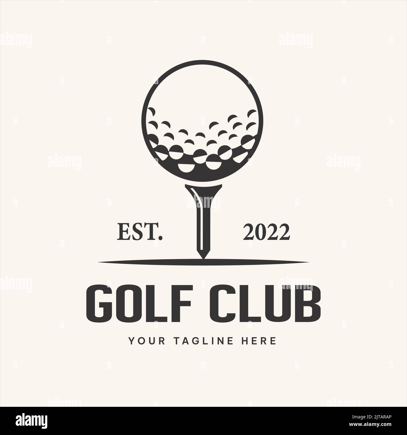Golf Club und Ball Illustration Logo auf Tee.Vektor, Symbol, Symbol, Vorlage Stock Vektor