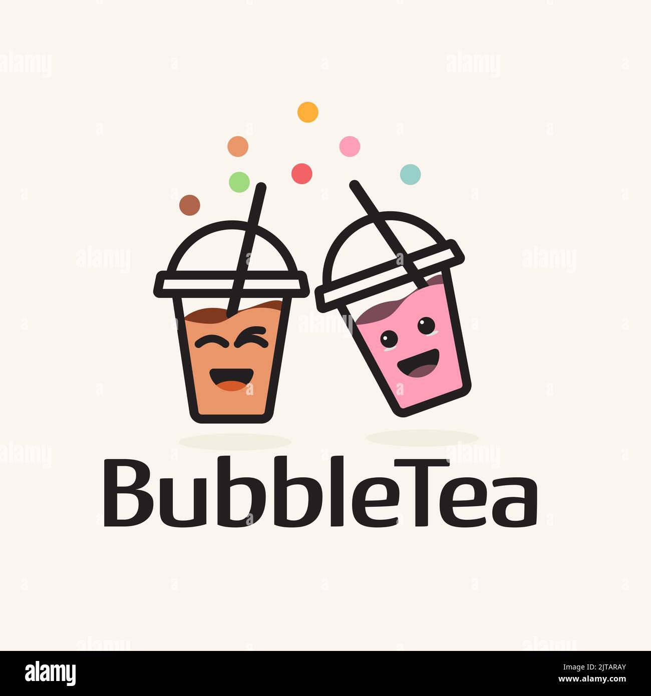 Zwei niedliche Milch Tee Blase Cartoon Figuren Vektor. Milchtee Logo Design, Vorlage Stock Vektor