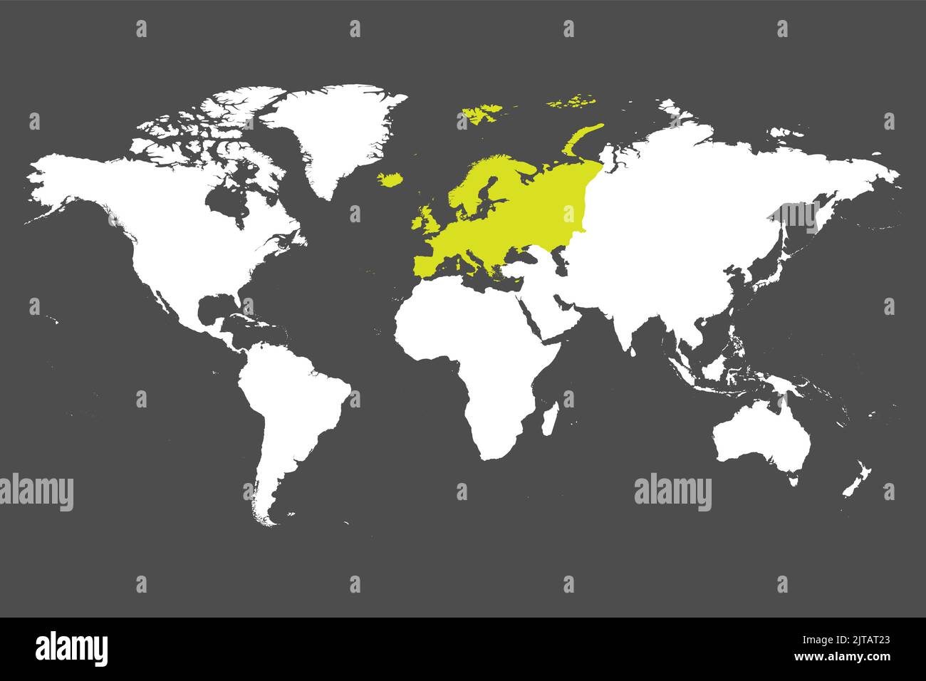 Europa Kontinent grün in Weltkarte markiert. Stock Vektor