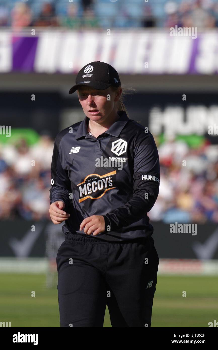 Leeds, England, 21. August 2022. Hannah Jones spielt für Manchester Originals Women gegen Northern Superchargers Women in the Hundred in Headingley. Quelle: Colin Edwards Stockfoto