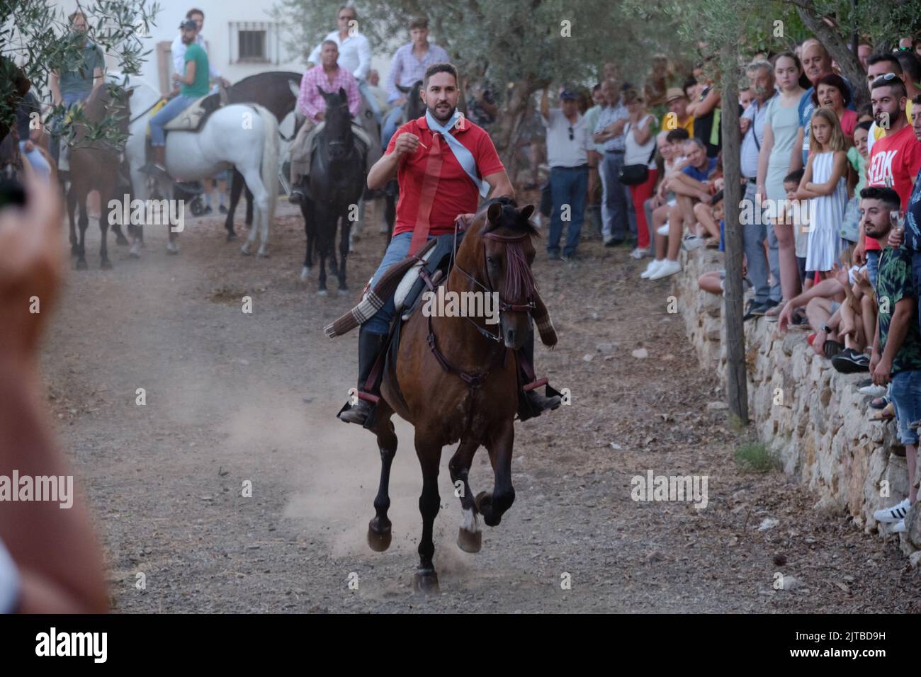 Carrera de Cintas a Caballo auf der Comares Sommer Feria, Axarquia, Malaga, Andalucía, Spanien Stockfoto