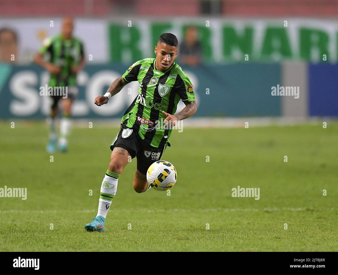 28.. August 2022; Arena Independencia Stadium, Belo Horizonte, Minas Gerais, Brasilien; Brasilianische Serie A, Amerika Mineiro gegen Atletico Mineiro; Matheusinho von Amerika Mineiro Stockfoto