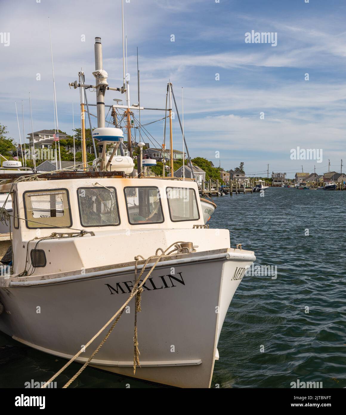 Ein Fischerboot in einem Hafen auf Marthas Vineyard Stockfoto