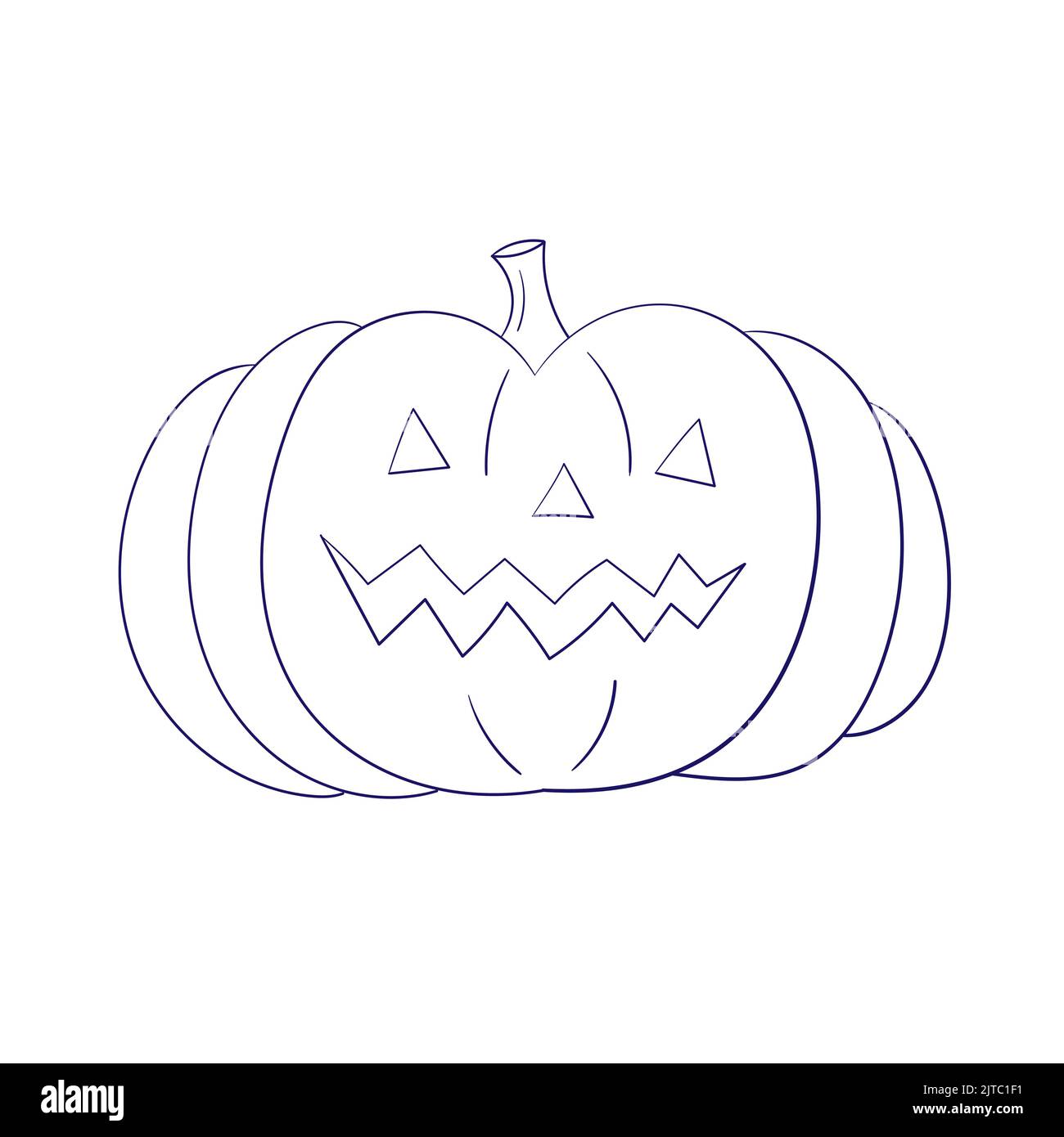 Halloween Kürbis. Vektorgrafik. Symbol für dünne Linien auf weißem Hintergrund. Cartoon-Stil Stock Vektor