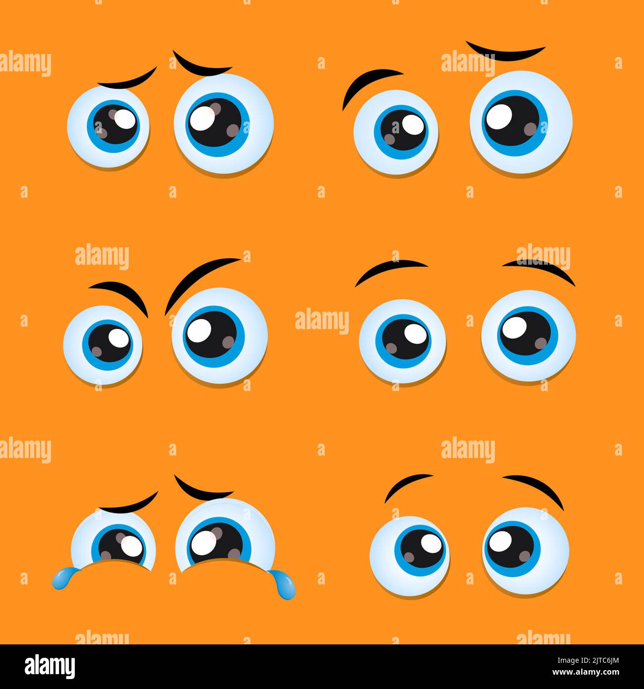 Satz von Cartoon-Augen Emotionen, um Zeichen auf orangefarbenem Hintergrund zu schaffen. Stock Vektor