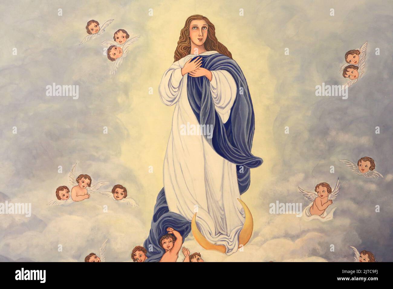 Assomption de la Vierge-Marie. Peinture. H. Modena. 1935. Eglise Saint-André. Domancy. Haute-Savoie. Auvergne-Rhône-Alpes. Frankreich. Europa. Stockfoto