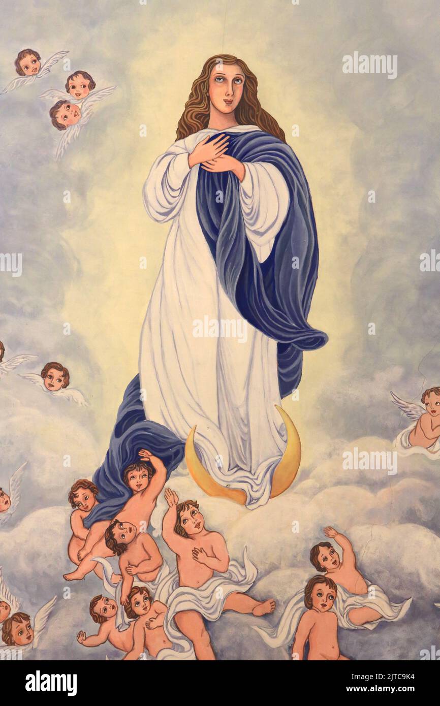 Assomption de la Vierge-Marie. Peinture. H. Modena. 1935. Eglise Saint-André. Domancy. Haute-Savoie. Auvergne-Rhône-Alpes. Frankreich. Europa. Stockfoto