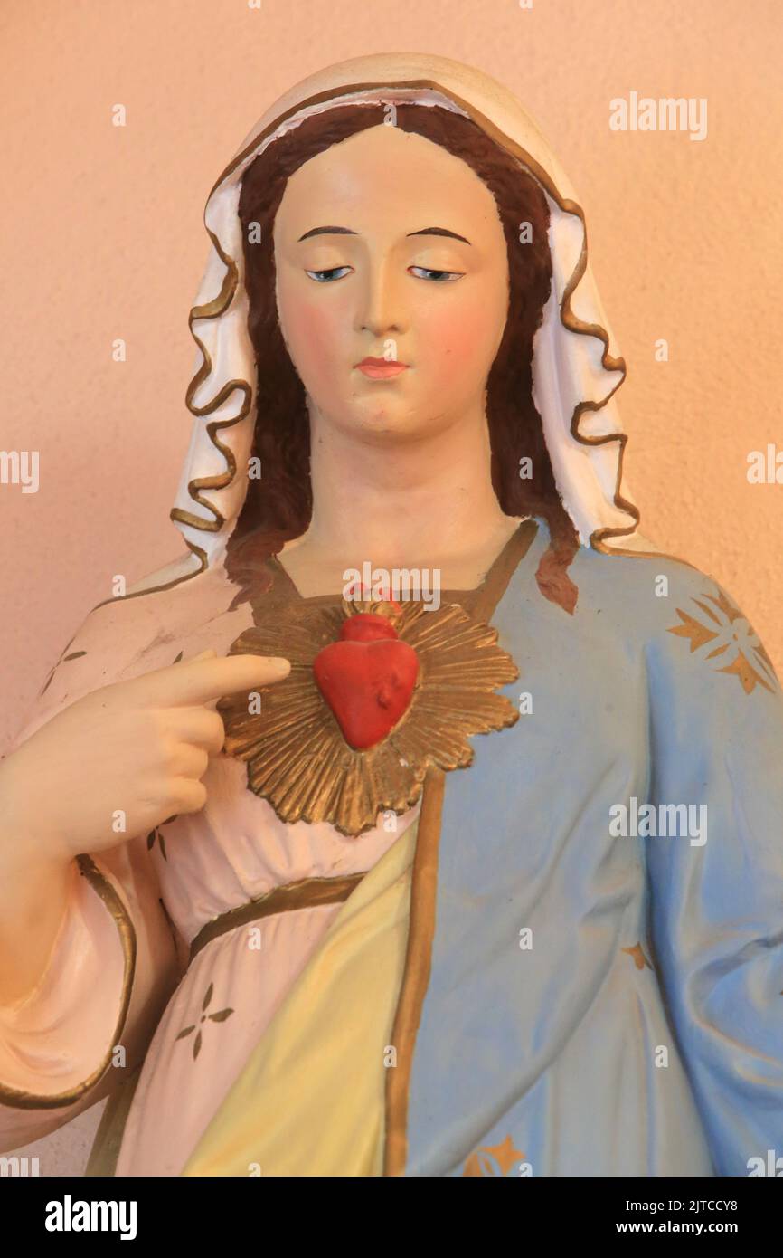 Vierge-Marie. Coeur-Sacré. Statue. Eglise Saint-André. Domancy. Haute-Savoie. Auvergne-Rhône-Alpes. Frankreich. Europa. Stockfoto