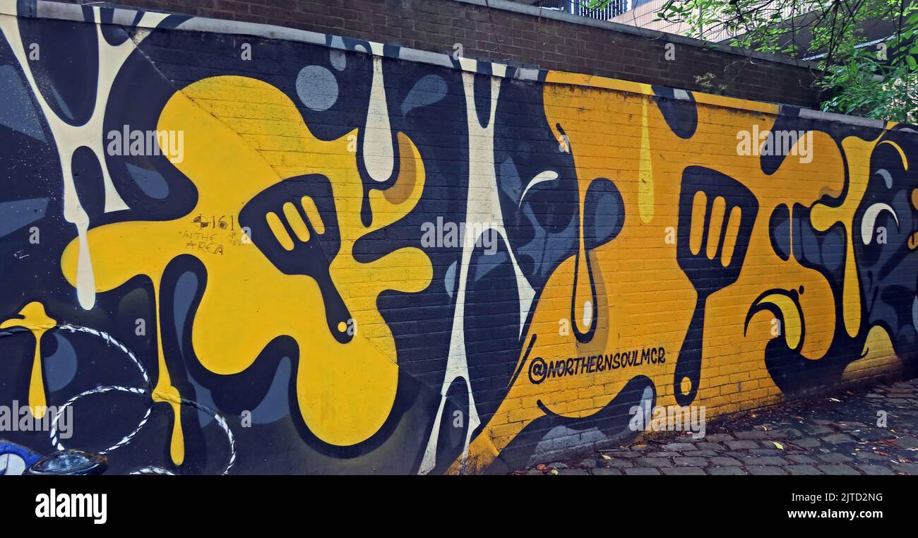 Kunst im Stadtzentrum in der TIB St, Northernsoul Manchester, Northern Quarter, NQ4, Manchester, ENGLAND, GROSSBRITANNIEN, M4 1SH Stockfoto
