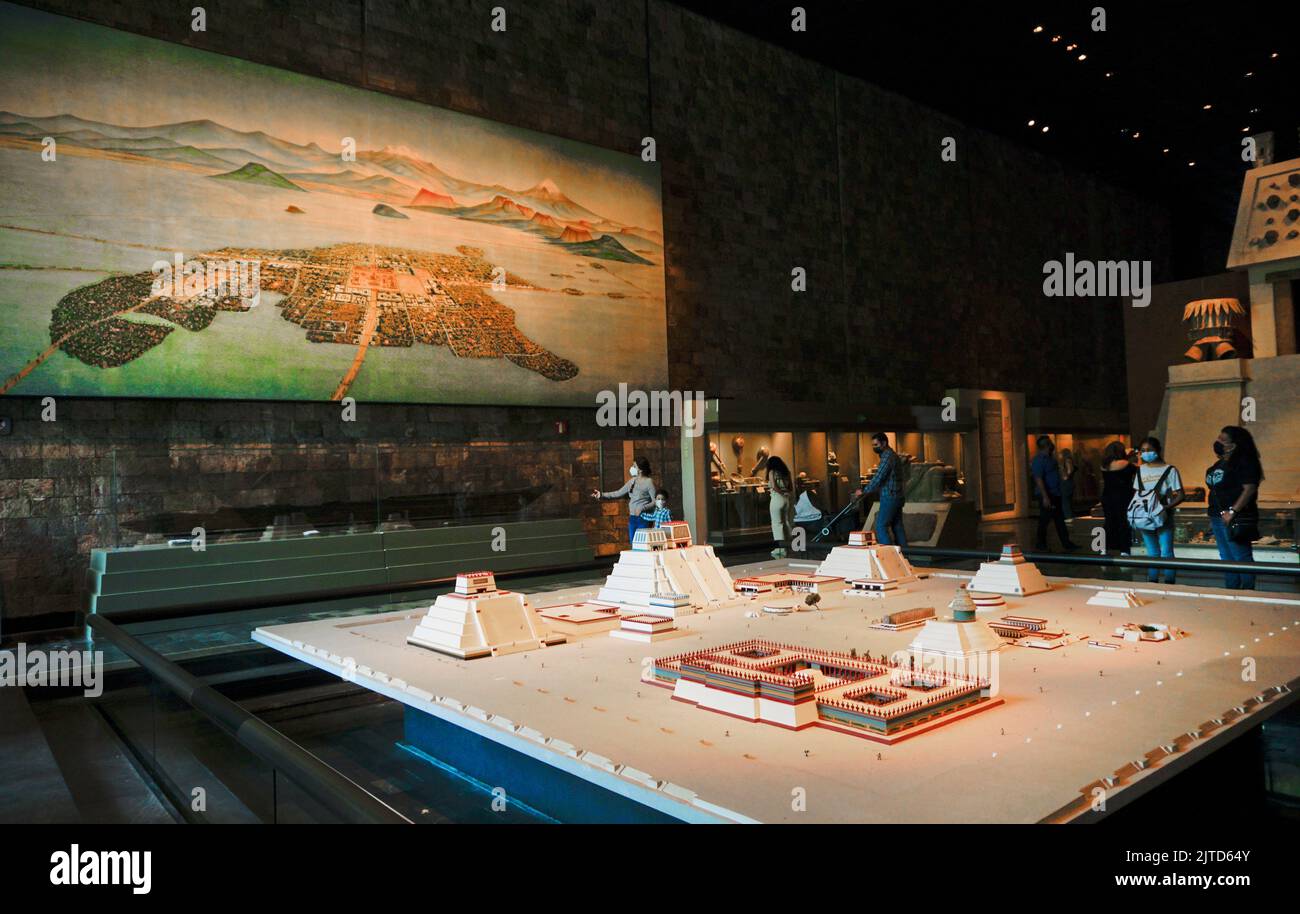 Modell der aztekischen Stadt Tenochtitlan, Nationales Anthropologiemuseum, Chapultepec Park, Mexiko-Stadt, Mexiko. D Stockfoto