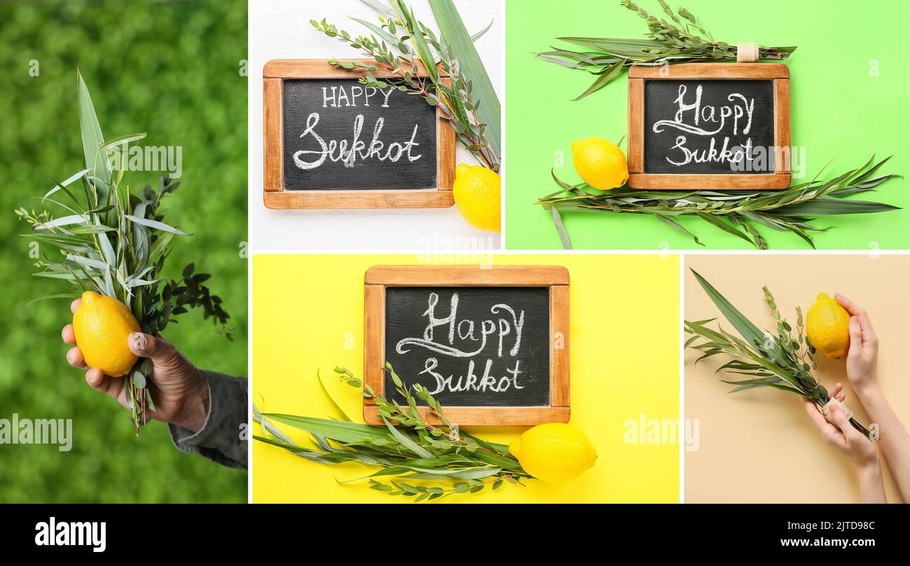 Collage mit Sukkot Festival-Symbolen Stockfoto